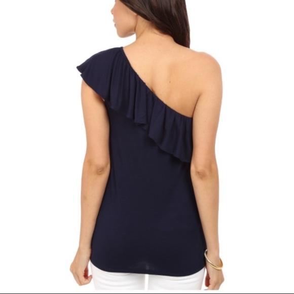 ⭐️⭐️NWT Lilly Pulitzer Women's Neveah Ruffle One Shoulder Top, Navy Blue - Picture 4 of 6